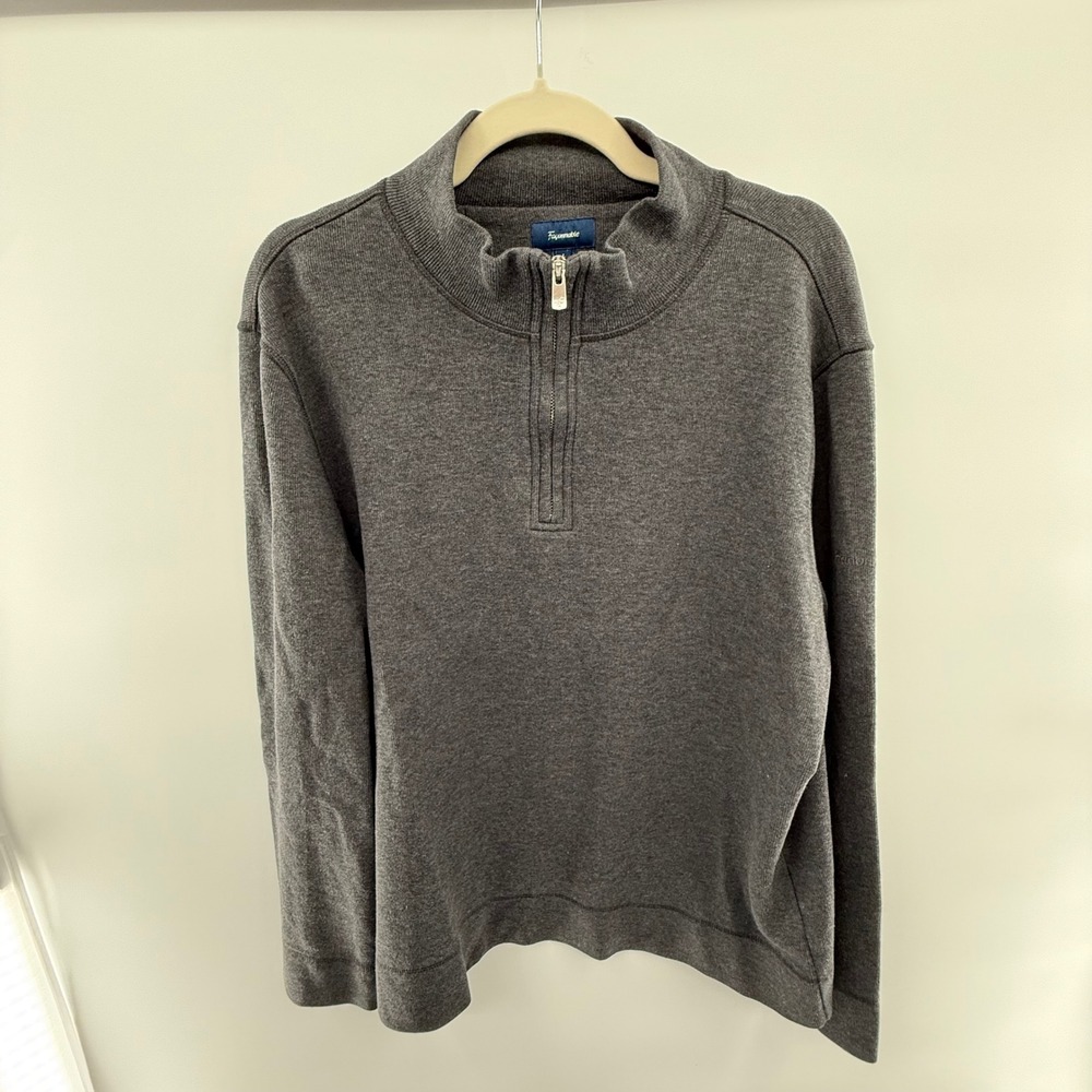 Faconnable Gray 100% Cotton Quarter Zip Sweater Men's Size L Casual Pullover